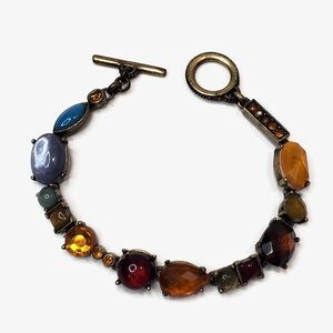 Multicolor Glass Cabochon Bronze Colored Toggle Bracelet 7"